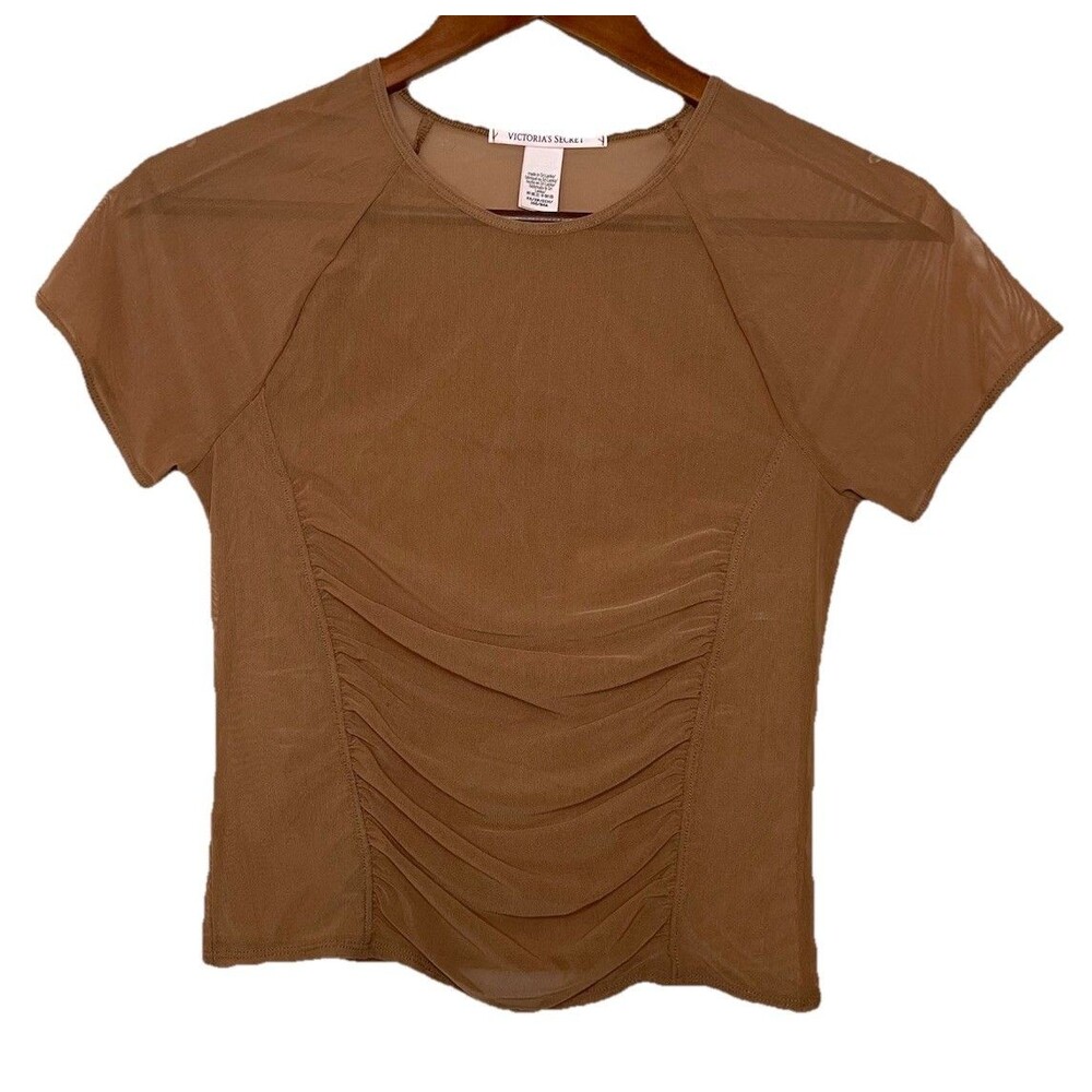 Victorias Secret Womens XS Tan Nude Sheer Shirt Top